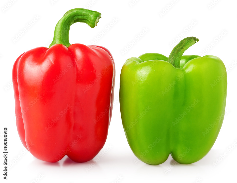 red and green bell peppers on a white background red and green bell peppers on a white background