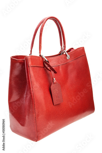 Red womens bag isolated on white background.