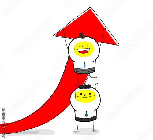 Teamwork / Two businessman work together to make a arrow rise up!