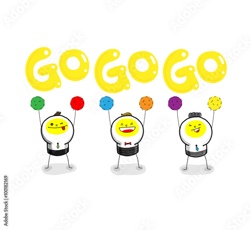 GO!GO!GO! / Three cheerleaders are holding color balls and shouting GOGOGO! photo