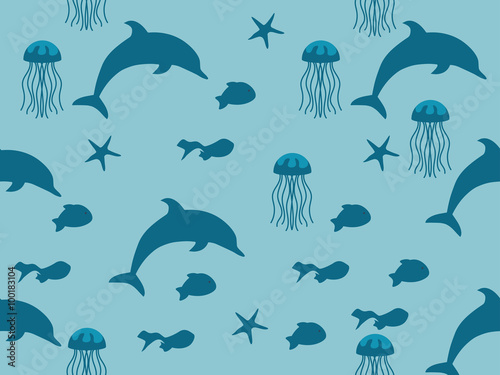 Marine seamless pattern. The marine fauna. Print on fabric.