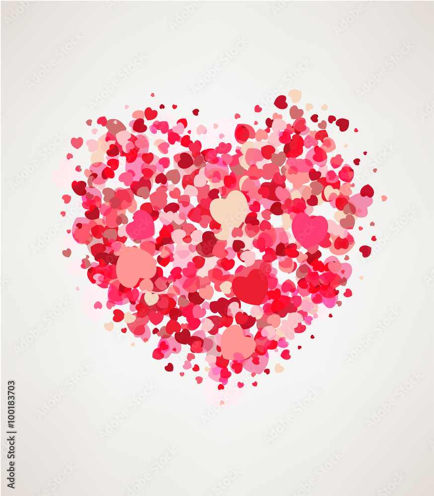 Happy Valentine's day card hearts light, vector illustration.