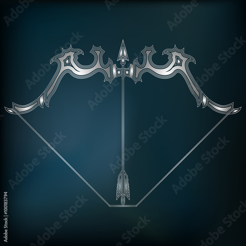 Silver bow and arrow, zodiac Sagittarius sign