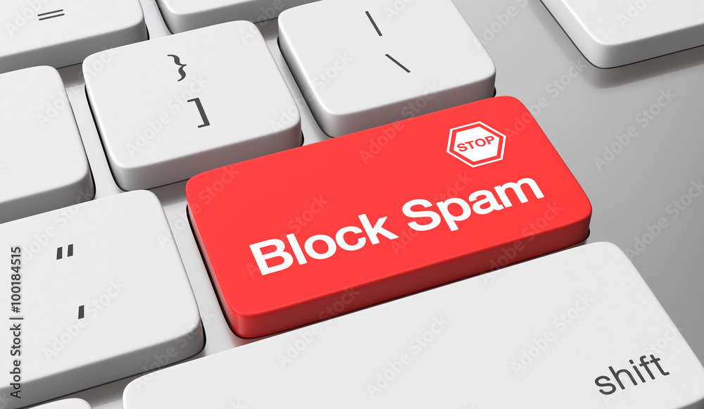 Block spam text on keyboard button - obrazy, fototapety, plakaty 