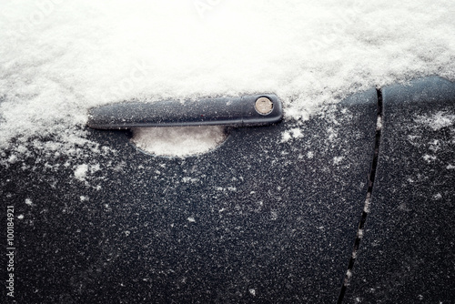 Frozen lock of a car. Shallow depth of field.