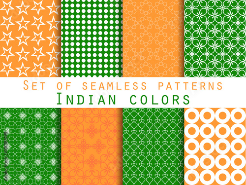 Seamless patterns. The colors of the Indian flag. Set. The patterns for wallpaper, clothing, tiles. © andyvi