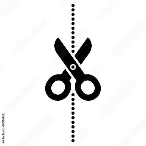Scissors Icon with Cut Line on White Background. Vector