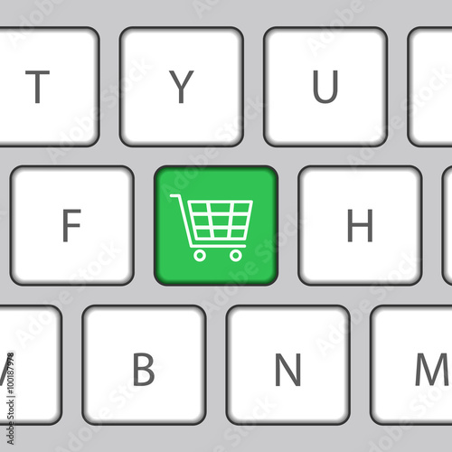 Keyboard with Shopping cart. Vector Illustration