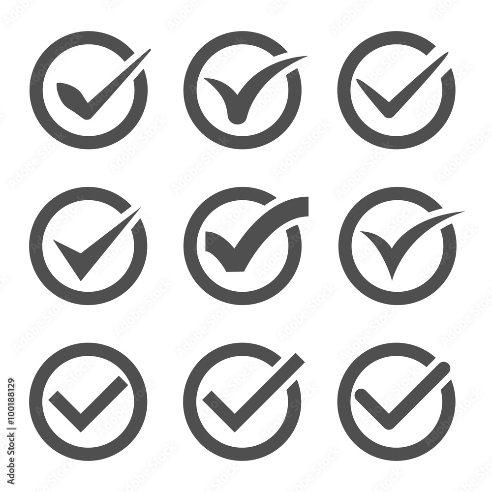 grey vector check marks or ticks in circles grey vector check marks or ticks in circles
