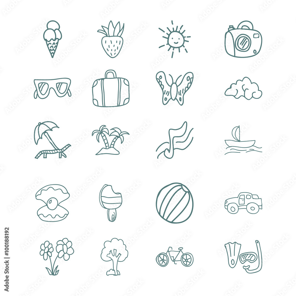 Hand draw vector icons set. summer vacation Hand draw vector icons set. summer vacation
