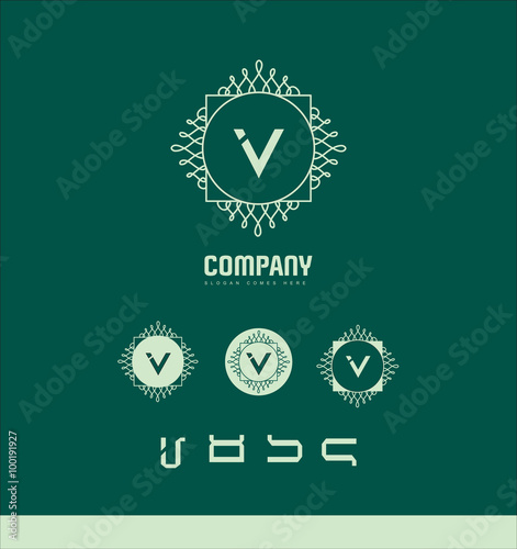 Foral monogram letter v logo set
