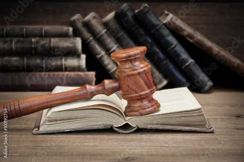 Wallpaper Mural Wooden Judges Gavel And Old Law Books On Wooden Background Torontodigital.ca