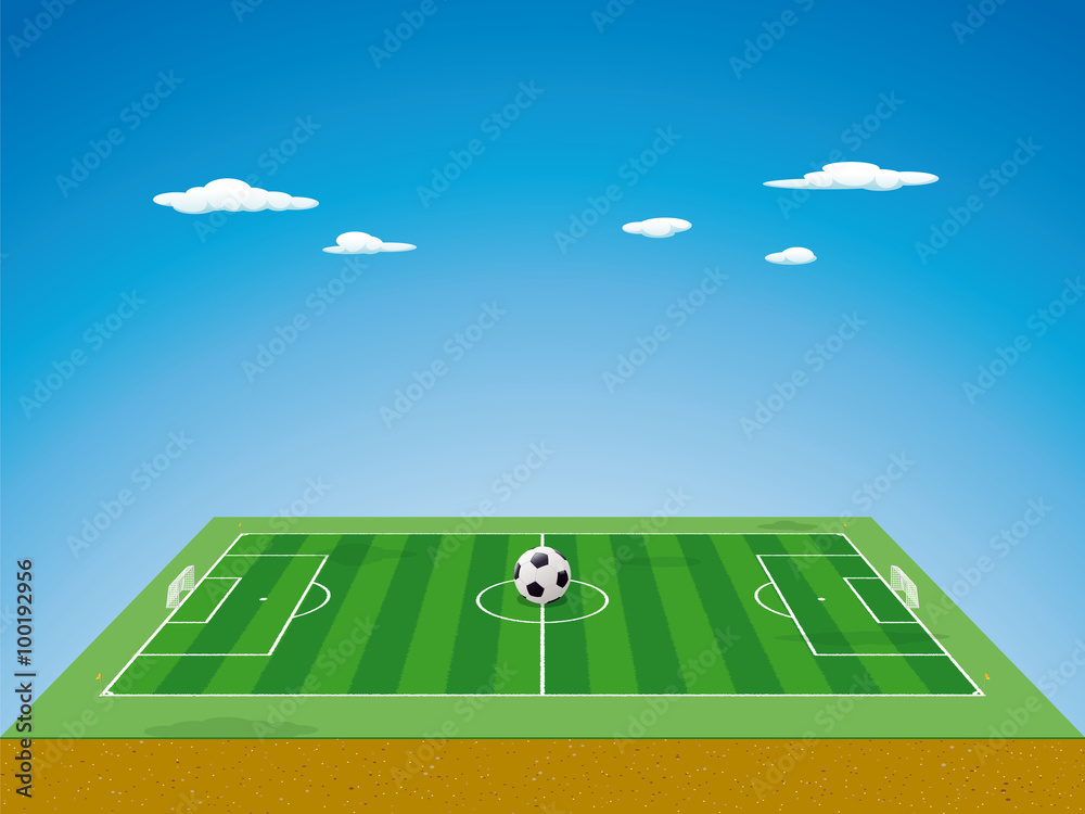 Soccer field Pitch Football Field 3D with Ball vector de Stock
