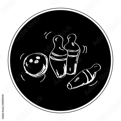 Simple doodle of a bowling ball and skittles