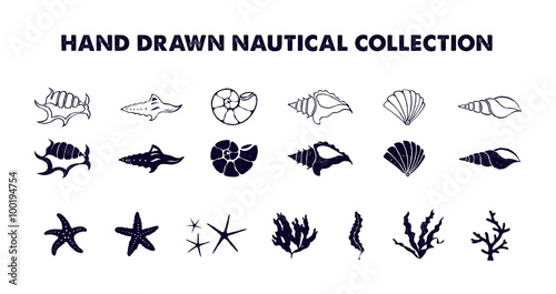 Hand drawn nautical illustrations set.