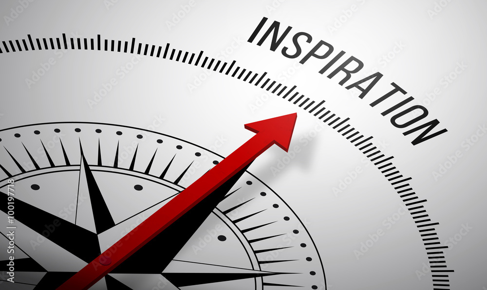 3D rendering of a compass with a Inspiration icon. 3D rendering of a compass with a Inspiration icon.