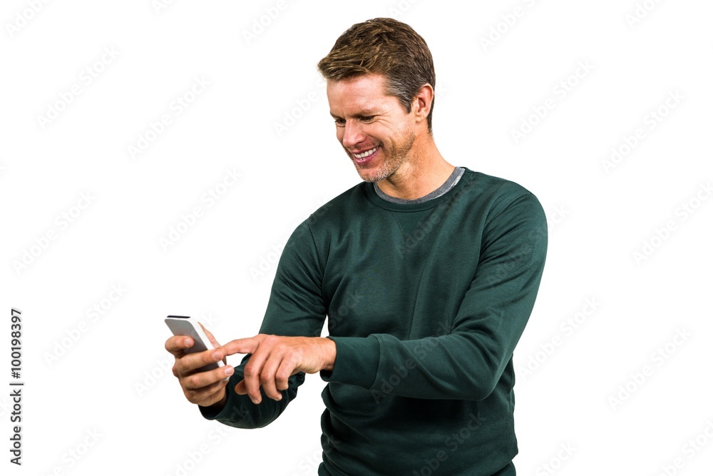 Smiling man using mobile phone Smiling man using mobile phone