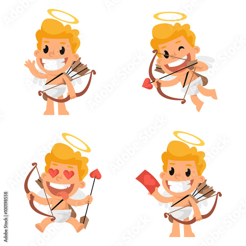 Cupid mascot in various positions