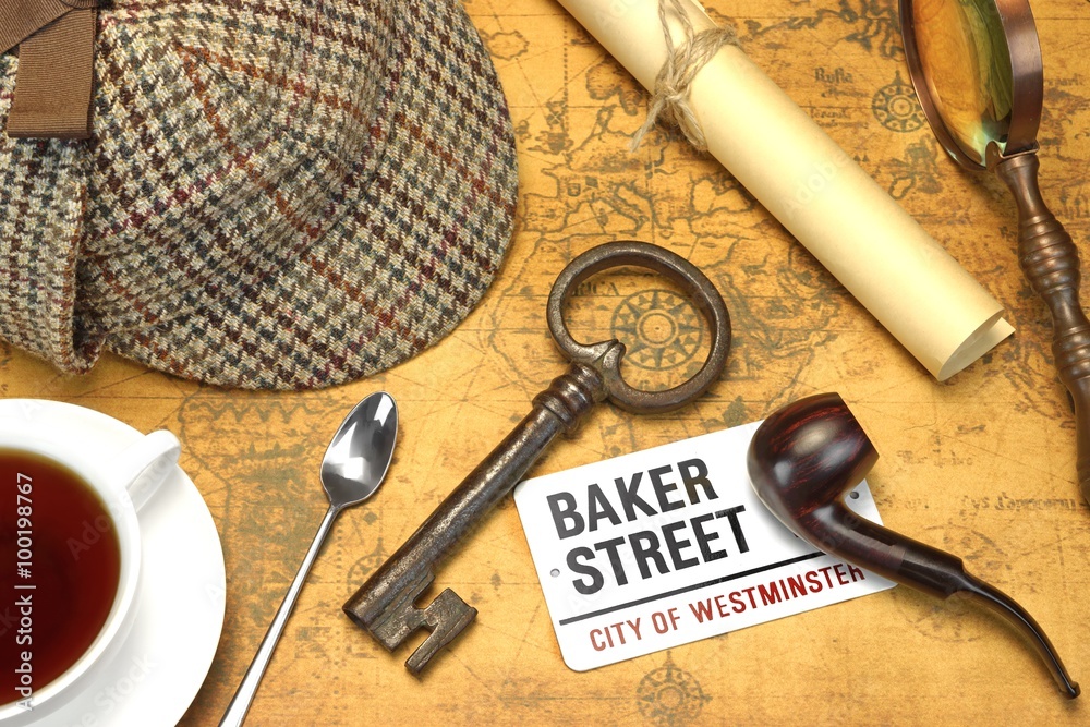 Sherlock Holmes Deerstalker Cap And Other Objects On Old Map Sherlock Holmes Deerstalker Cap And Other Objects On Old Map