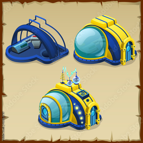 Set of three underwater research power station 