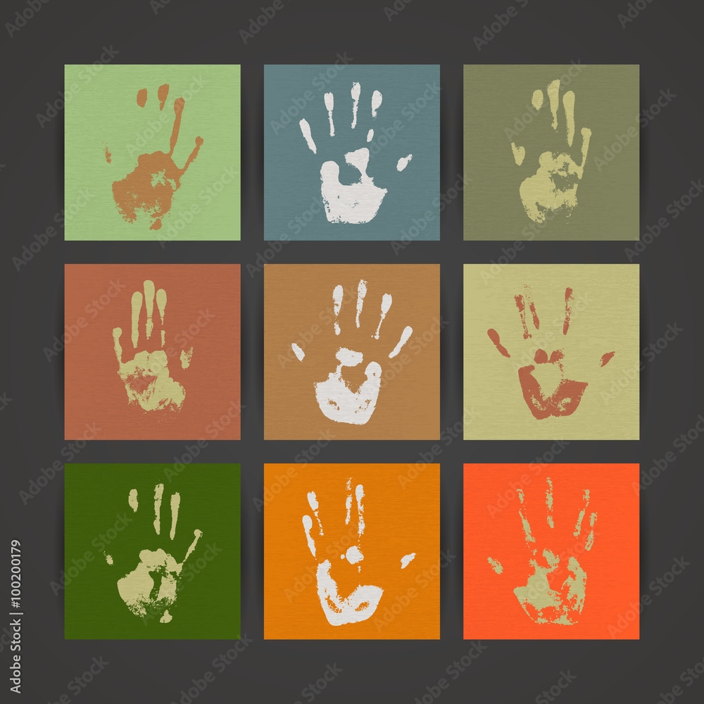 Fototapeta premium Set of Nine Creative Paper Cards. Hand Drawn Ink Textures. Vector.