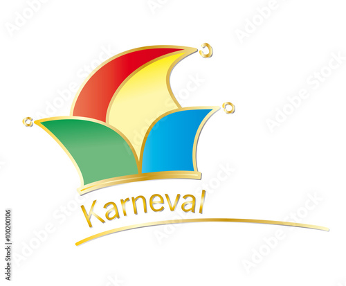 Karneval - Narrenkappe mit bunten Zipfeln und goldenem Schriftzug, Narrenzeit, ausgelassen Fasching feiern und Prunksitzung geniesen, Helau, Kölle alaaf
