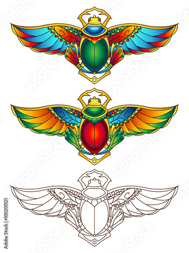 Egyptian Scarab Colorful Vector Illustration 3