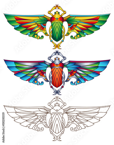 Egyptian Scarab Colorful Vector Illustration 8