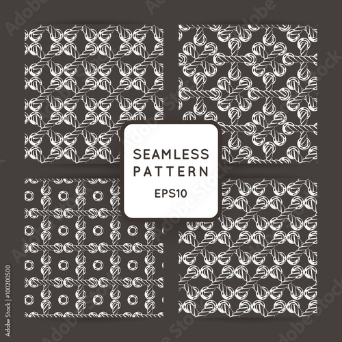 Set of vector seamless patterns with crossed and braided cords. Tying. Macrame.