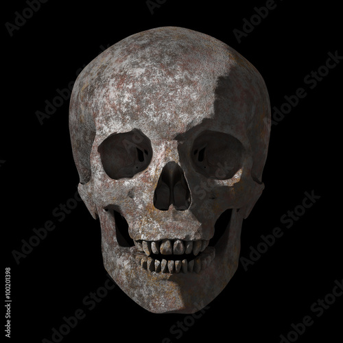 Human skull made of rusty metal