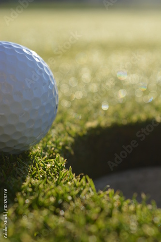 Golf ball beside the hole