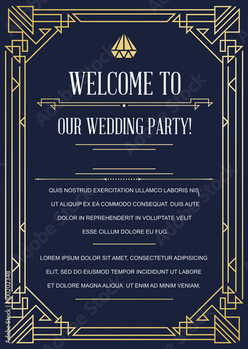 Gatsby Style Invitation in Art Deco or Nouveau Epoch 1920's Gangster Era Vector