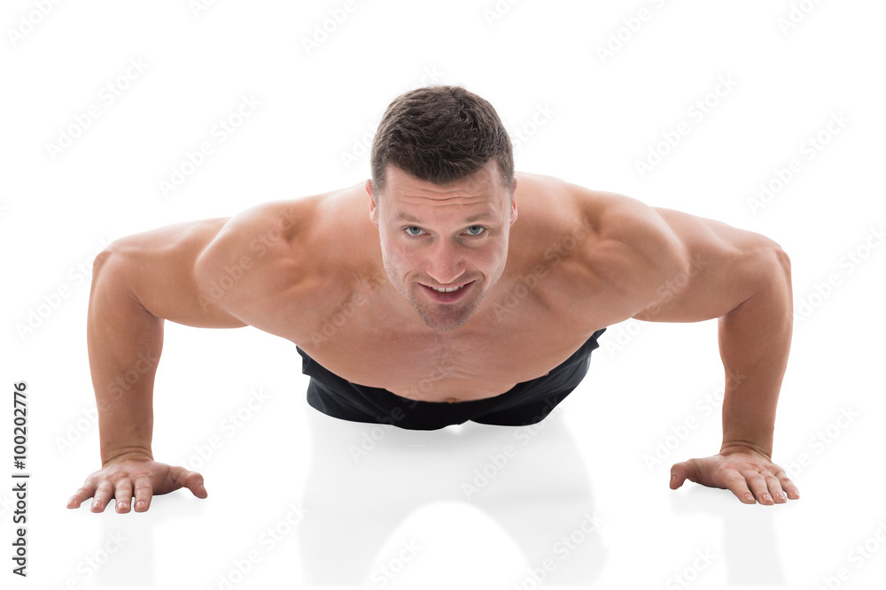 Determined Muscular Man Doing Push Ups Determined Muscular Man Doing Push Ups
