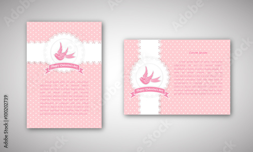 Valentines Day vintage lace card with bird and banner and place for text.