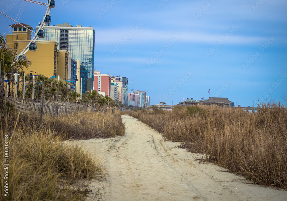 Downtown Myrtle Beach. The Atlantic Coast and skyline of Myrtle Beach, South Carolina.