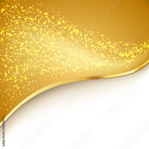 particles flowing over golden wavy background. vector