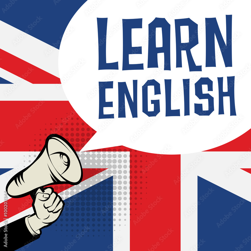 Megaphone Hand, business concept with text Learn English Stock Vector