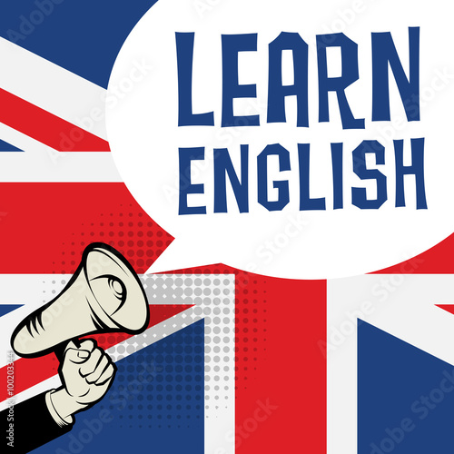 Megaphone Hand, business concept with text Learn English