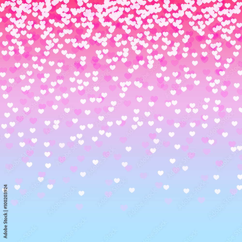 pink and blue background with falling hearts. vector illustratio