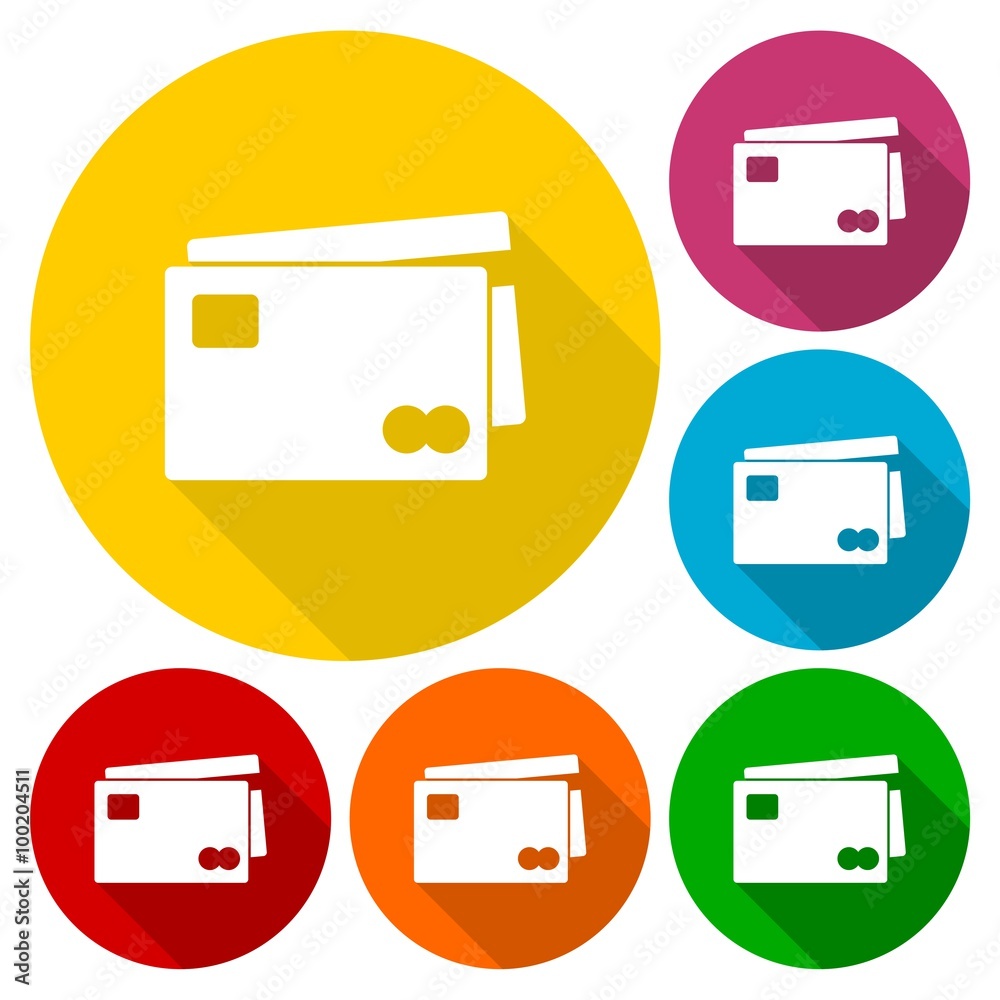 Credit Card Icons set with long shadow Credit Card Icons set with long shadow