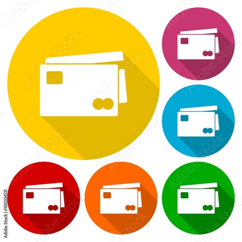 Credit Card Icons set with long shadow