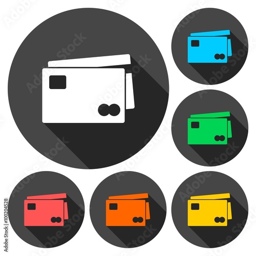 Credit Card Icons set with long shadow
