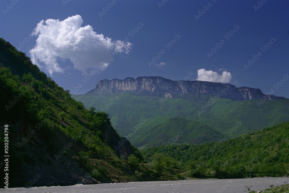 Fototapeta premium Georgia mountains and river in summer time