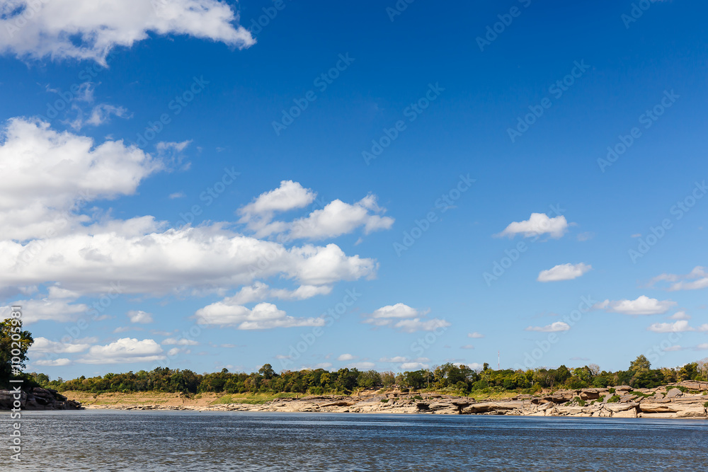 Sky and river On the bright sky along the Mekong Thailand.