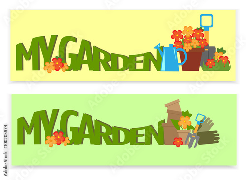 set of gardening banner