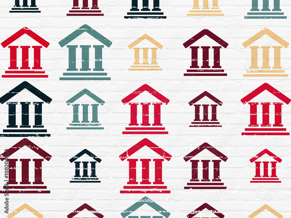 Fototapeta premium Law concept: Courthouse icons on wall background