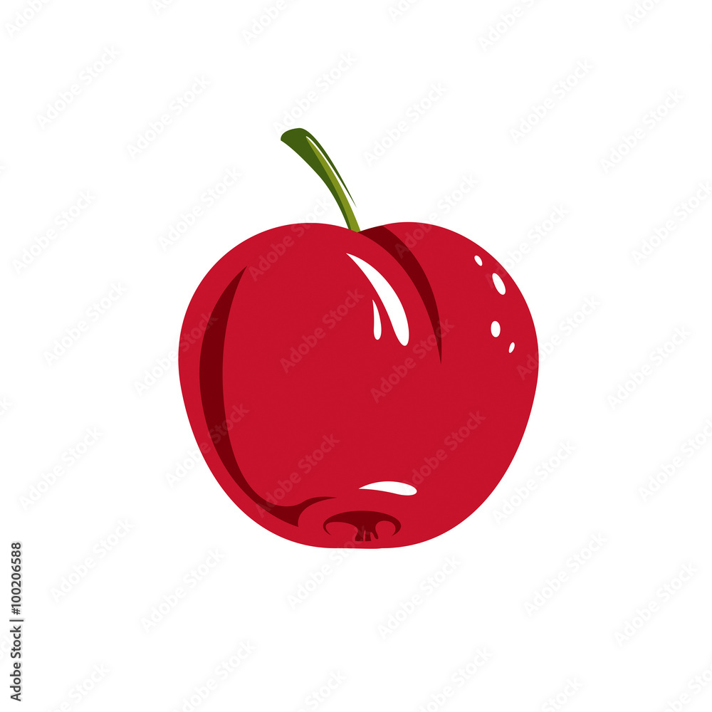Harvesting symbol, single vector red fruit isolated. Ripe organic
