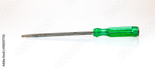 green screwdriver isolated on white background