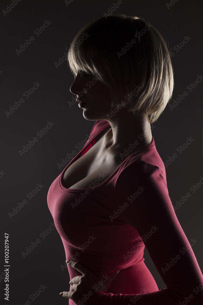 Fototapeta premium profile silhouette of a blonde with big breasts