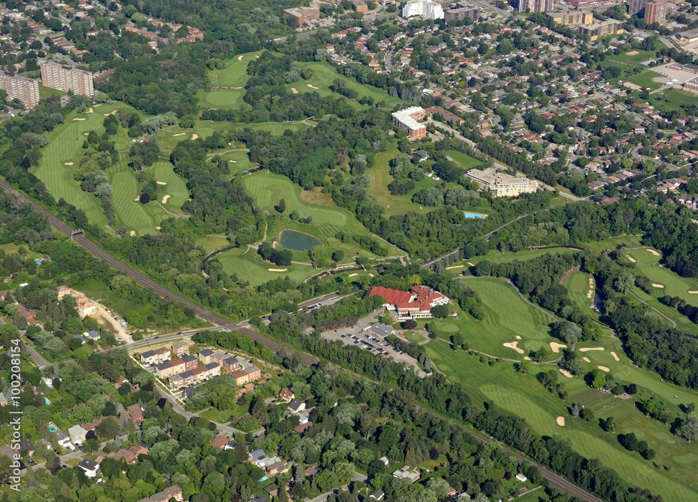 Aerial view of a gold Course in Scarborough, Ontario Canada